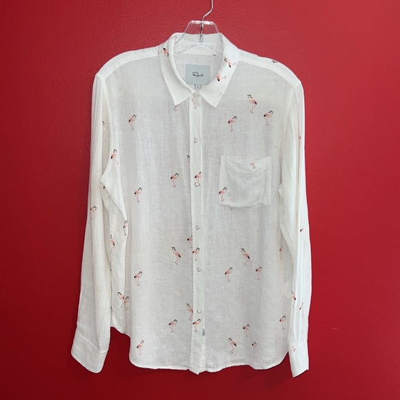 Rails Charli Retro Flamingos Linen Blend Long Sleeve Button Down Shirt S - Picture 1 of 7